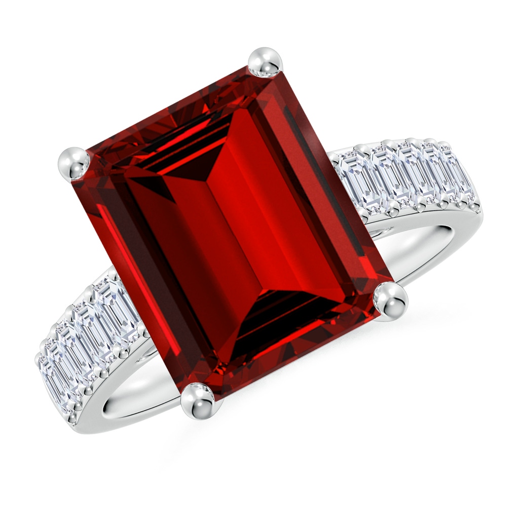 12x10mm Labgrown Lab-Grown Emerald-Cut Ruby Ring with Diamond Accents in White Gold