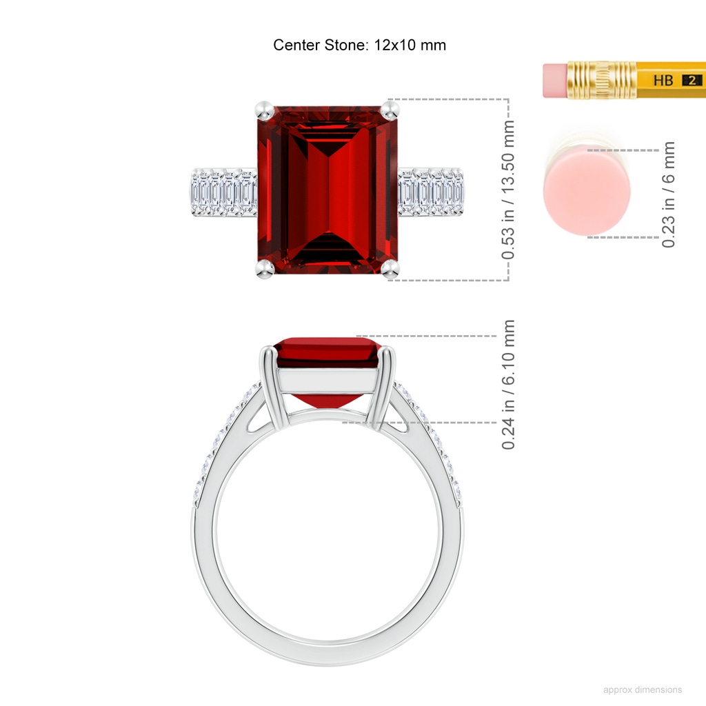 12x10mm Labgrown Lab-Grown Emerald-Cut Ruby Ring with Diamond Accents in White Gold ruler