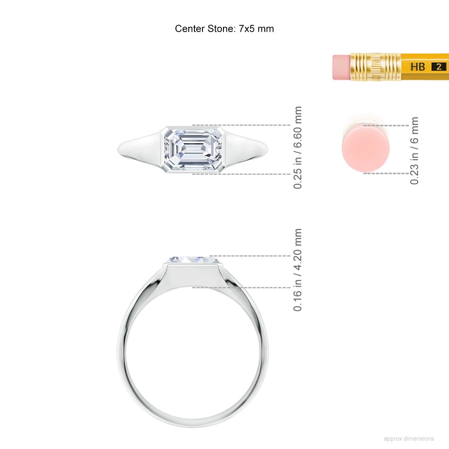 7x5mm FGVS Lab-Grown Emerald-Cut Diamond Signet Ring in White Gold - ruler