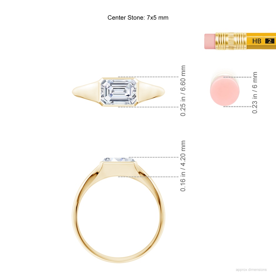 7x5mm FGVS Lab-Grown Emerald-Cut Diamond Signet Ring in Yellow Gold ruler