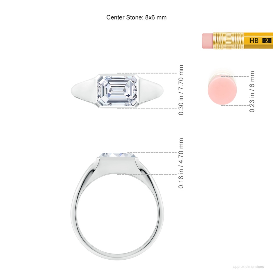 8x6mm FGVS Lab-Grown Emerald-Cut Diamond Signet Ring in White Gold ruler