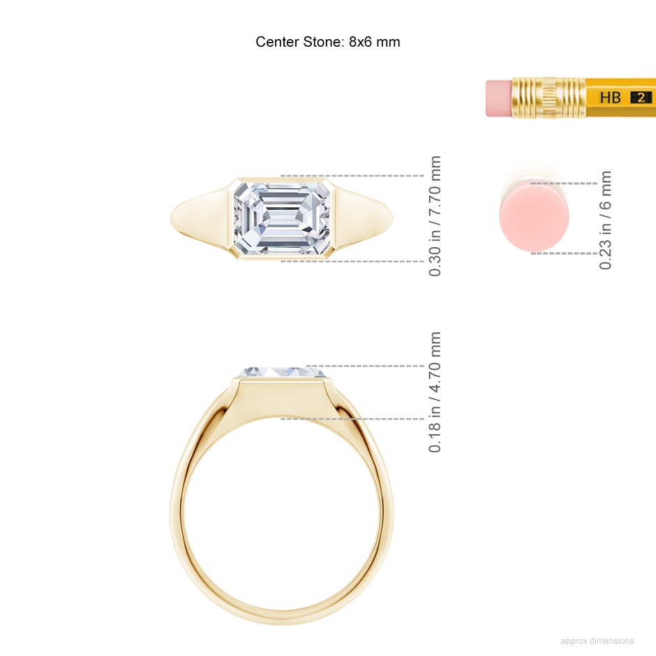 8x6mm FGVS Lab-Grown Emerald-Cut Diamond Signet Ring in Yellow Gold ruler