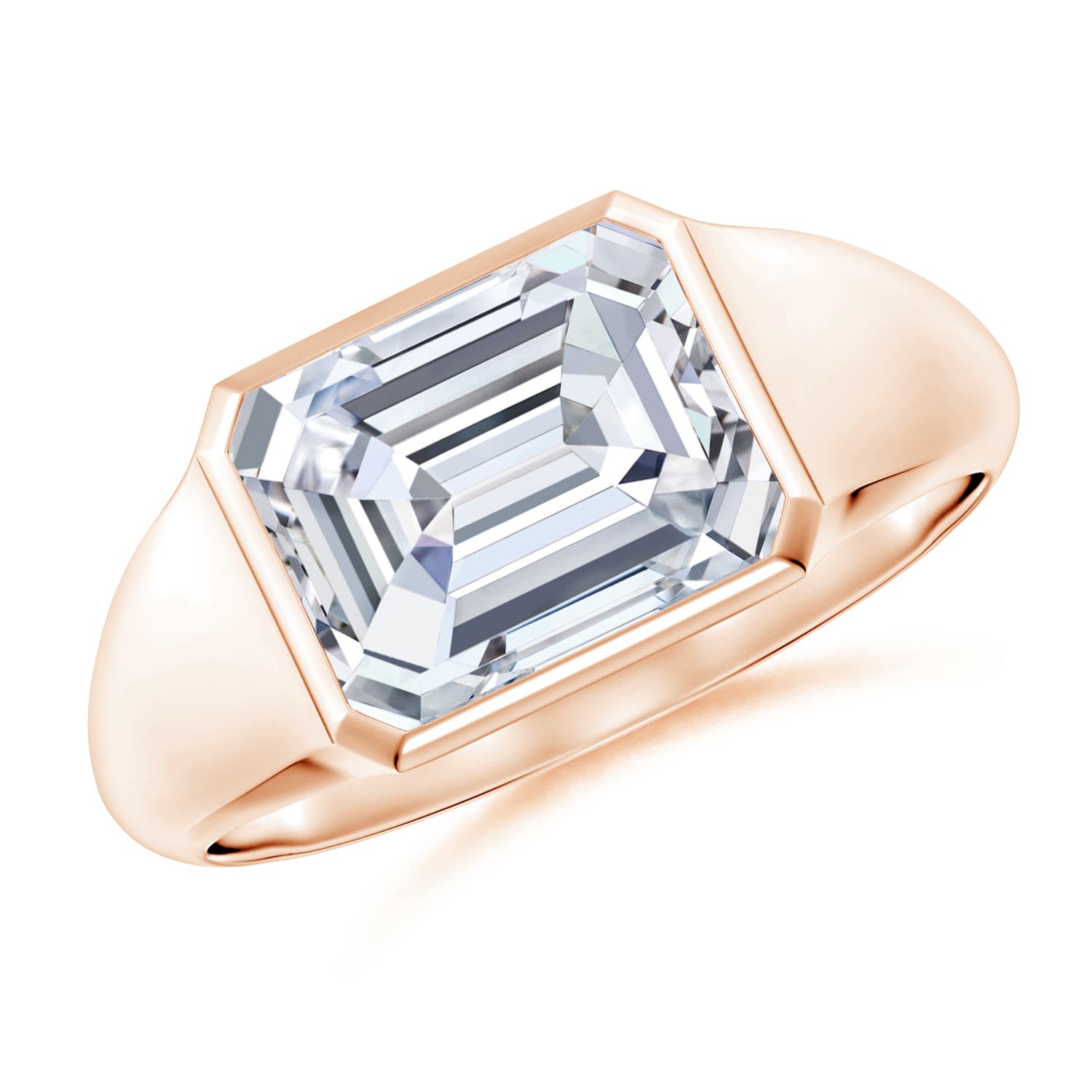 9x7mm FGVS Lab-Grown Emerald-Cut Diamond Signet Ring in Rose Gold