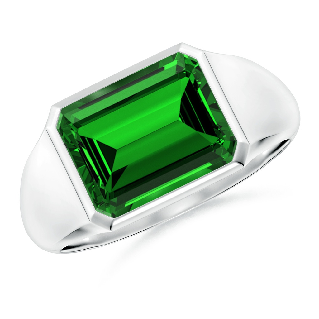 10x8mm Labgrown Lab-Grown Emerald-Cut Emerald Signet Ring in P950 Platinum