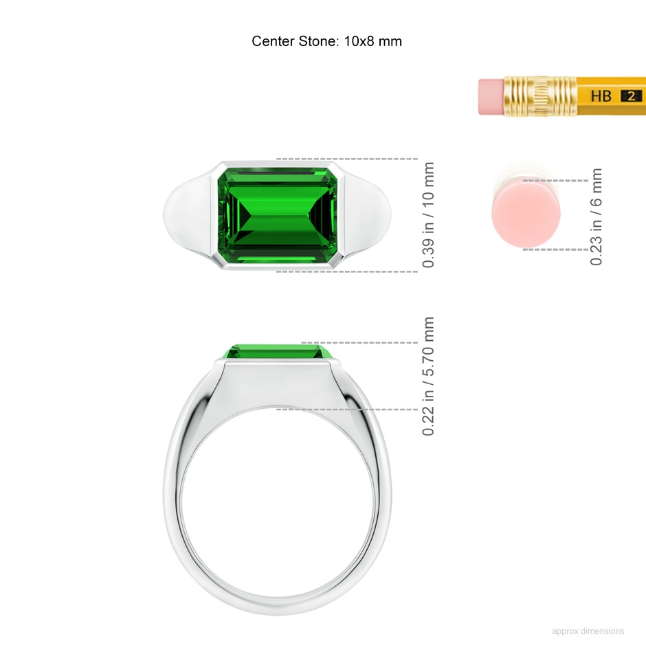 10x8mm Labgrown Lab-Grown Emerald-Cut Emerald Signet Ring in P950 Platinum ruler