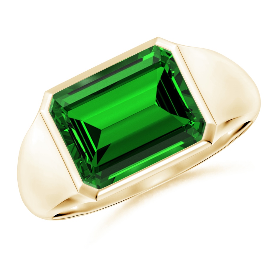 10x8mm Labgrown Lab-Grown Emerald-Cut Emerald Signet Ring in Yellow Gold 