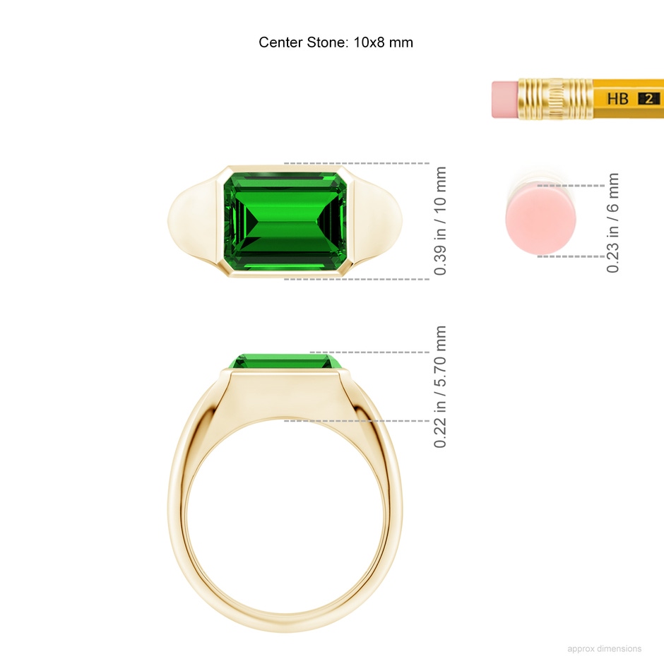 10x8mm Labgrown Lab-Grown Emerald-Cut Emerald Signet Ring in Yellow Gold ruler