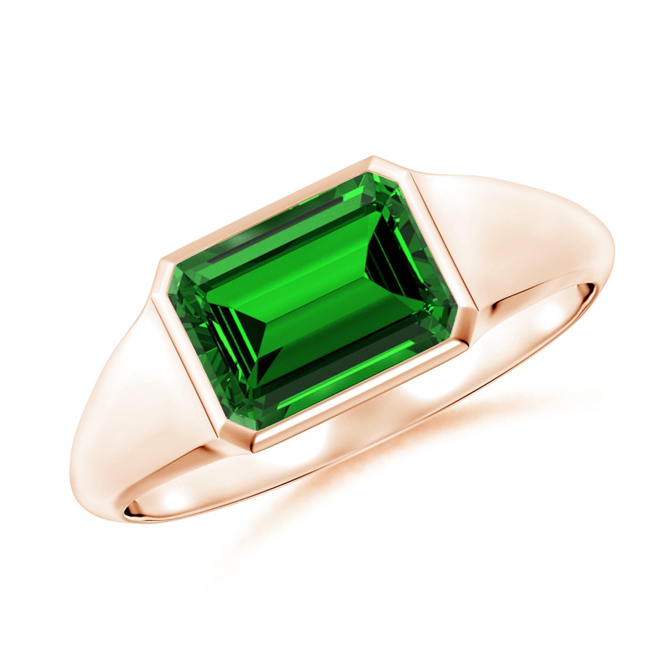 8x6mm Labgrown Lab-Grown Emerald-Cut Emerald Signet Ring in Rose Gold 