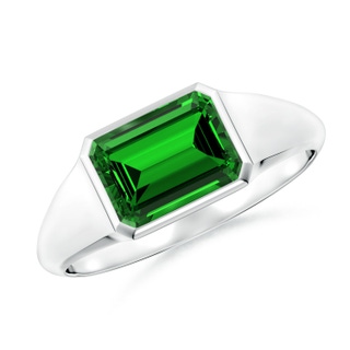 8x6mm Labgrown Lab-Grown Emerald-Cut Emerald Signet Ring in S999 Silver