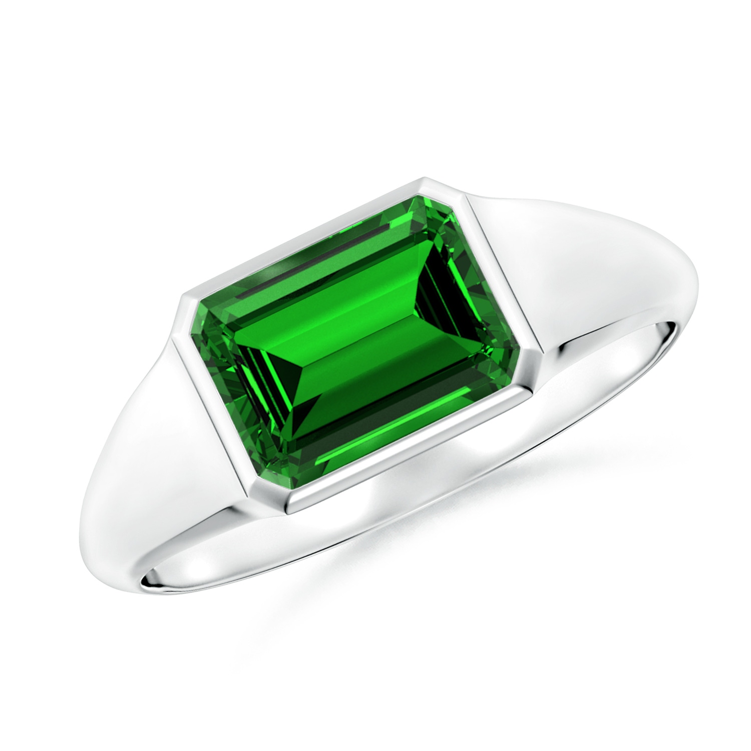 Lab-Grown Emerald-Cut Emerald Signet Ring