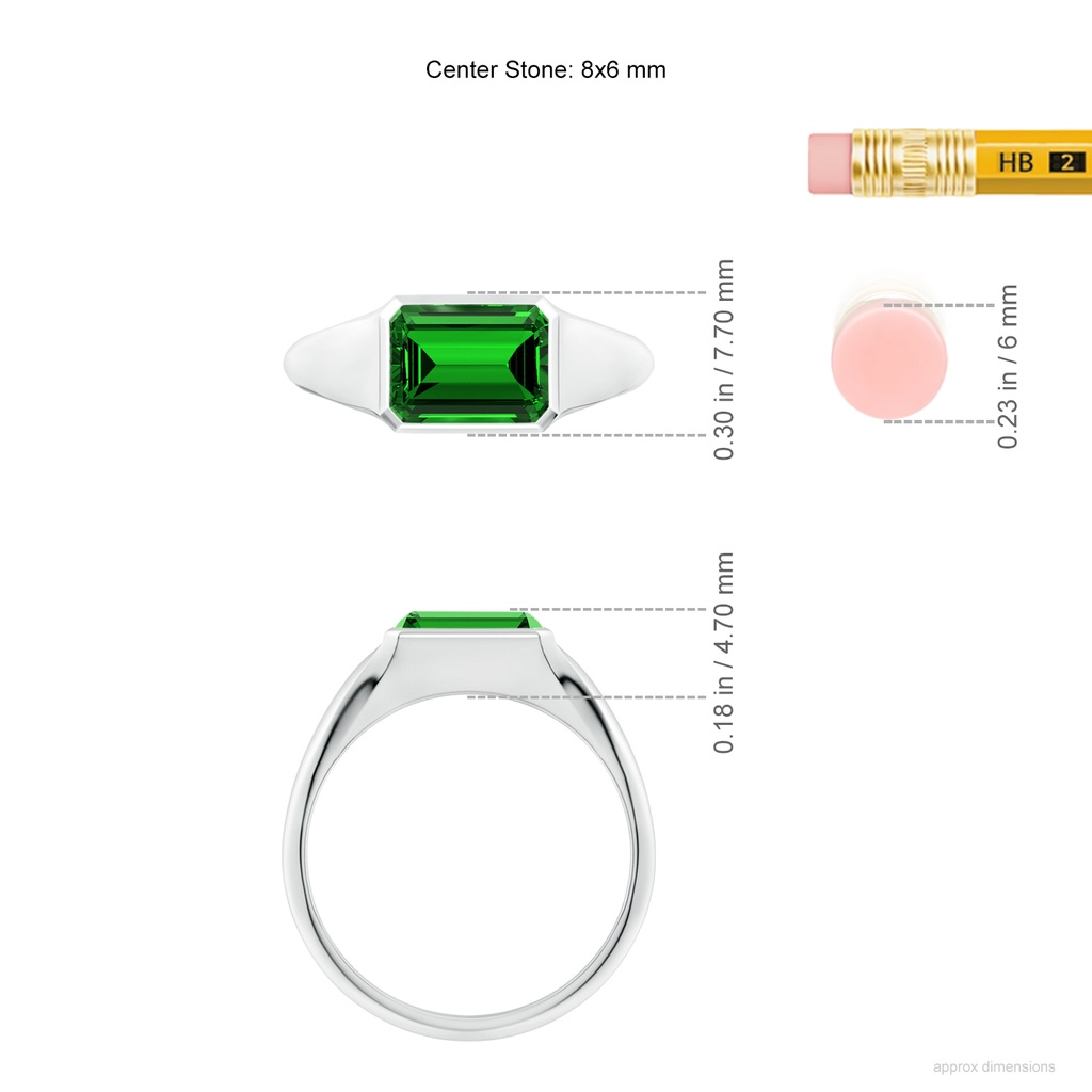 8x6mm Labgrown Lab-Grown Emerald-Cut Emerald Signet Ring in White Gold ruler