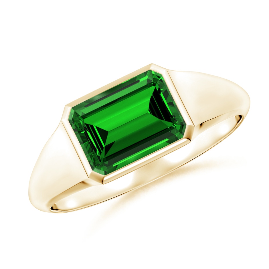 8x6mm Labgrown Lab-Grown Emerald-Cut Emerald Signet Ring in Yellow Gold 