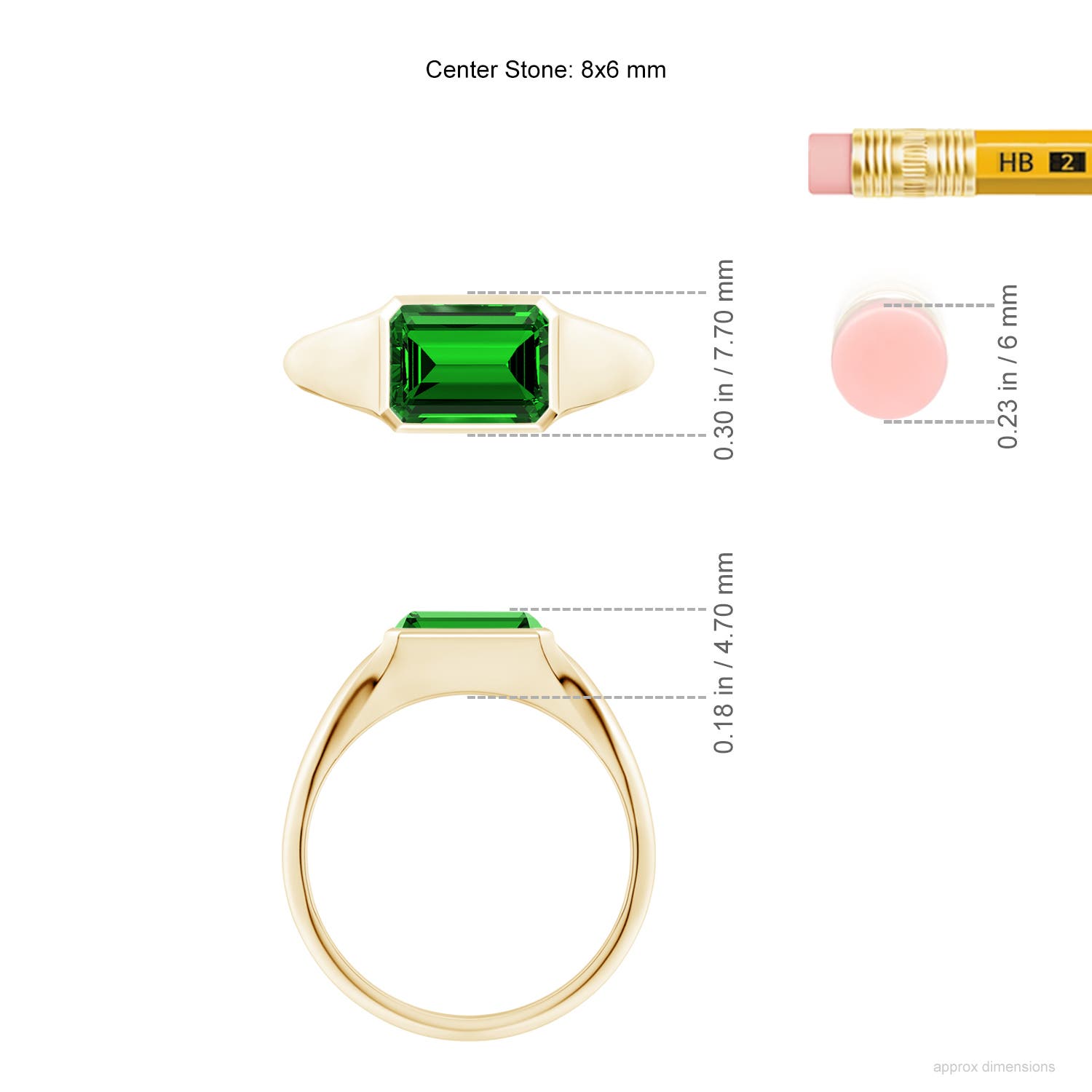 8x6mm Labgrown Lab-Grown Emerald-Cut Emerald Signet Ring in Yellow Gold - ruler