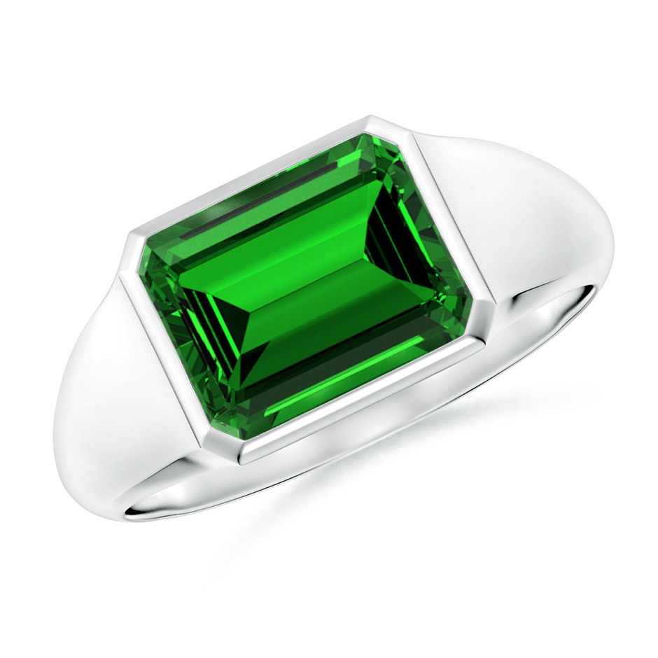 9x7mm Labgrown Lab-Grown Emerald-Cut Emerald Signet Ring in P950 Platinum 