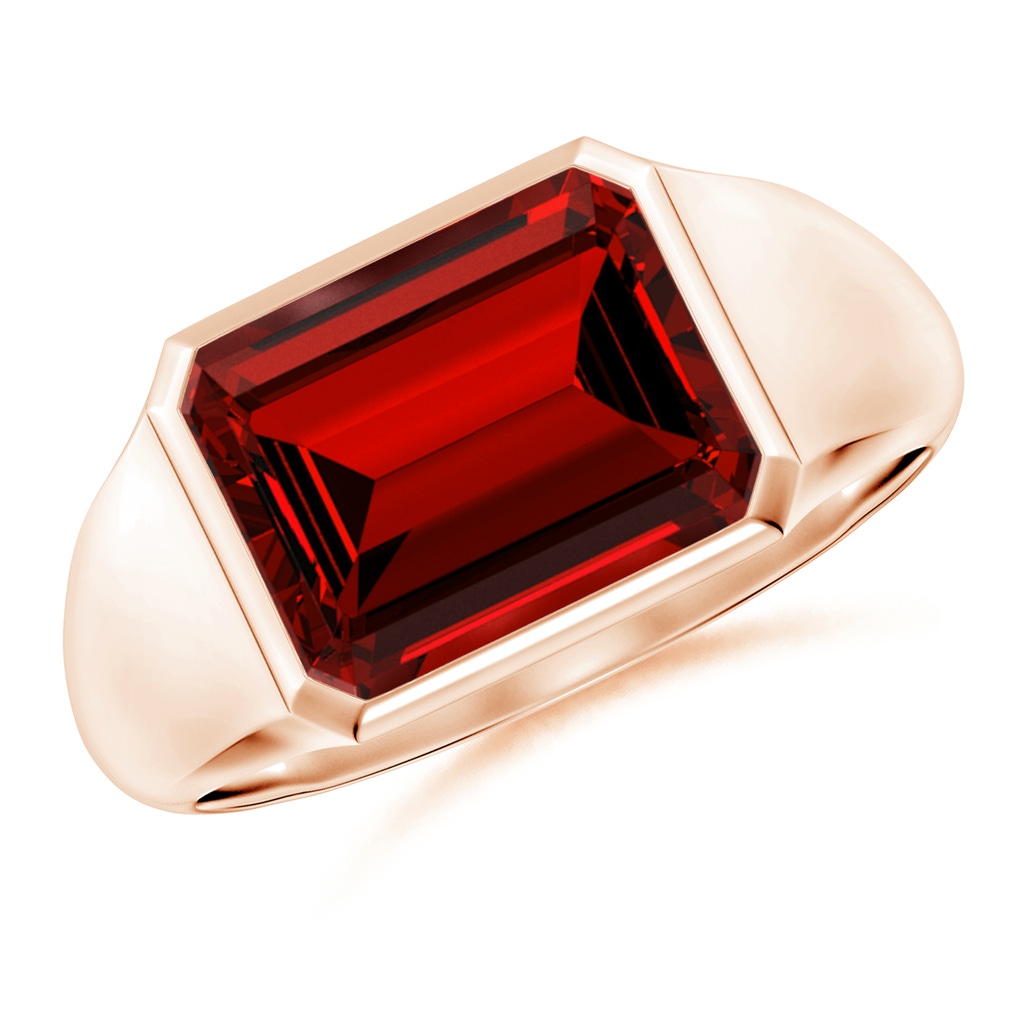 10x8mm Labgrown Lab-Grown Emerald-Cut Ruby Signet Ring in Rose Gold