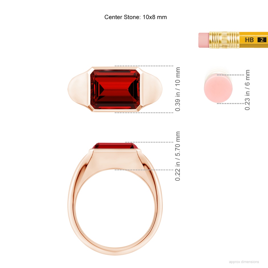 10x8mm Labgrown Lab-Grown Emerald-Cut Ruby Signet Ring in Rose Gold ruler