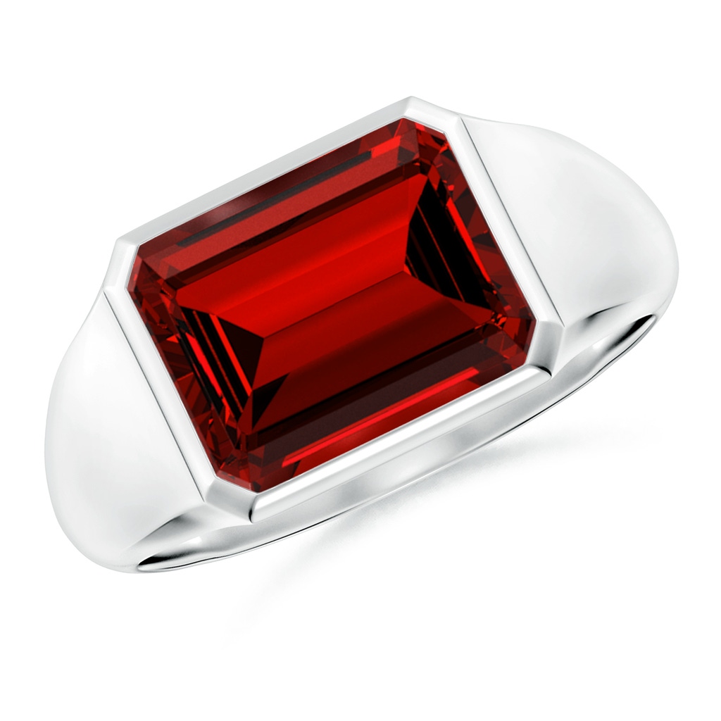 10x8mm Labgrown Lab-Grown Emerald-Cut Ruby Signet Ring in S999 Silver