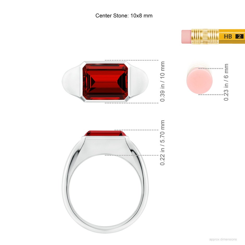 10x8mm Labgrown Lab-Grown Emerald-Cut Ruby Signet Ring in White Gold ruler