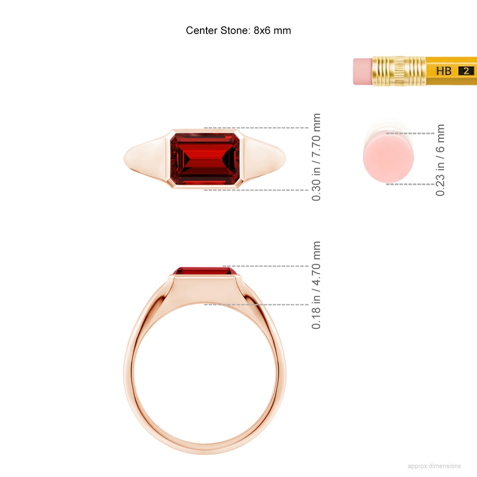 8x6mm Labgrown Lab-Grown Emerald-Cut Ruby Signet Ring in 9K Rose Gold ruler