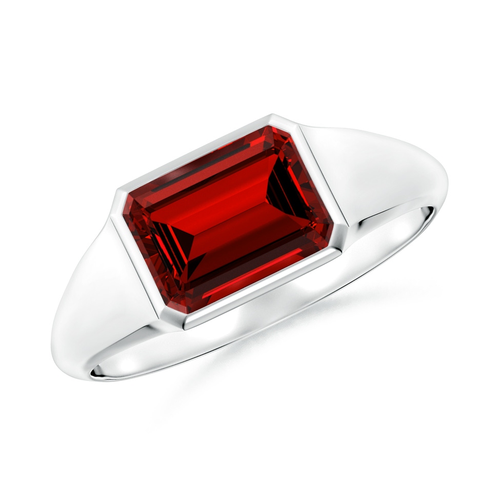 8x6mm Labgrown Lab-Grown Emerald-Cut Ruby Signet Ring in S999 Silver 