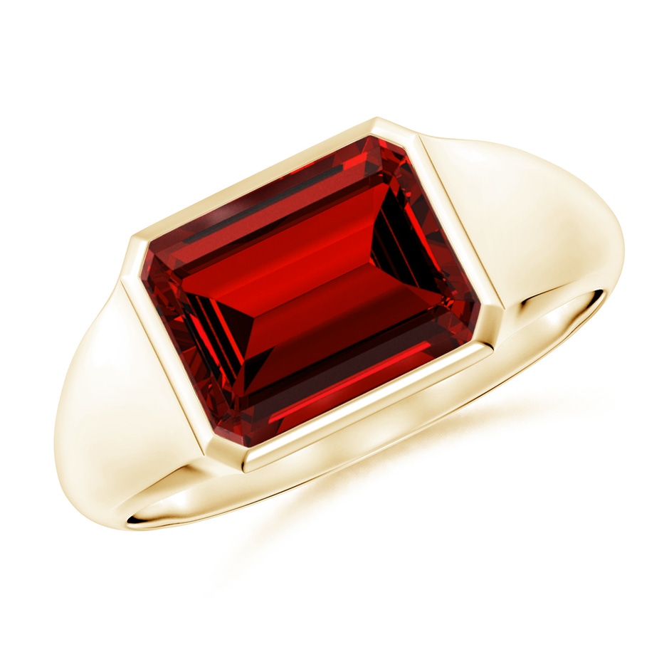 9x7mm Labgrown Lab-Grown Emerald-Cut Ruby Signet Ring in Yellow Gold 