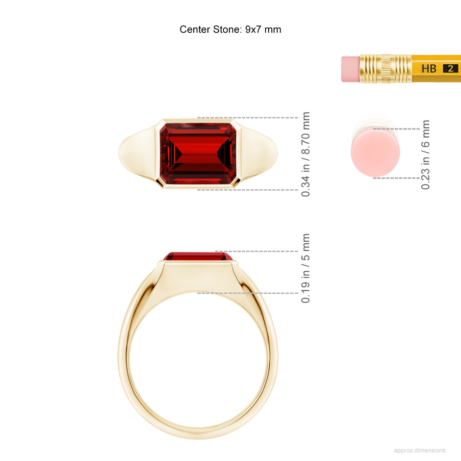 9x7mm Labgrown Lab-Grown Emerald-Cut Ruby Signet Ring in Yellow Gold ruler