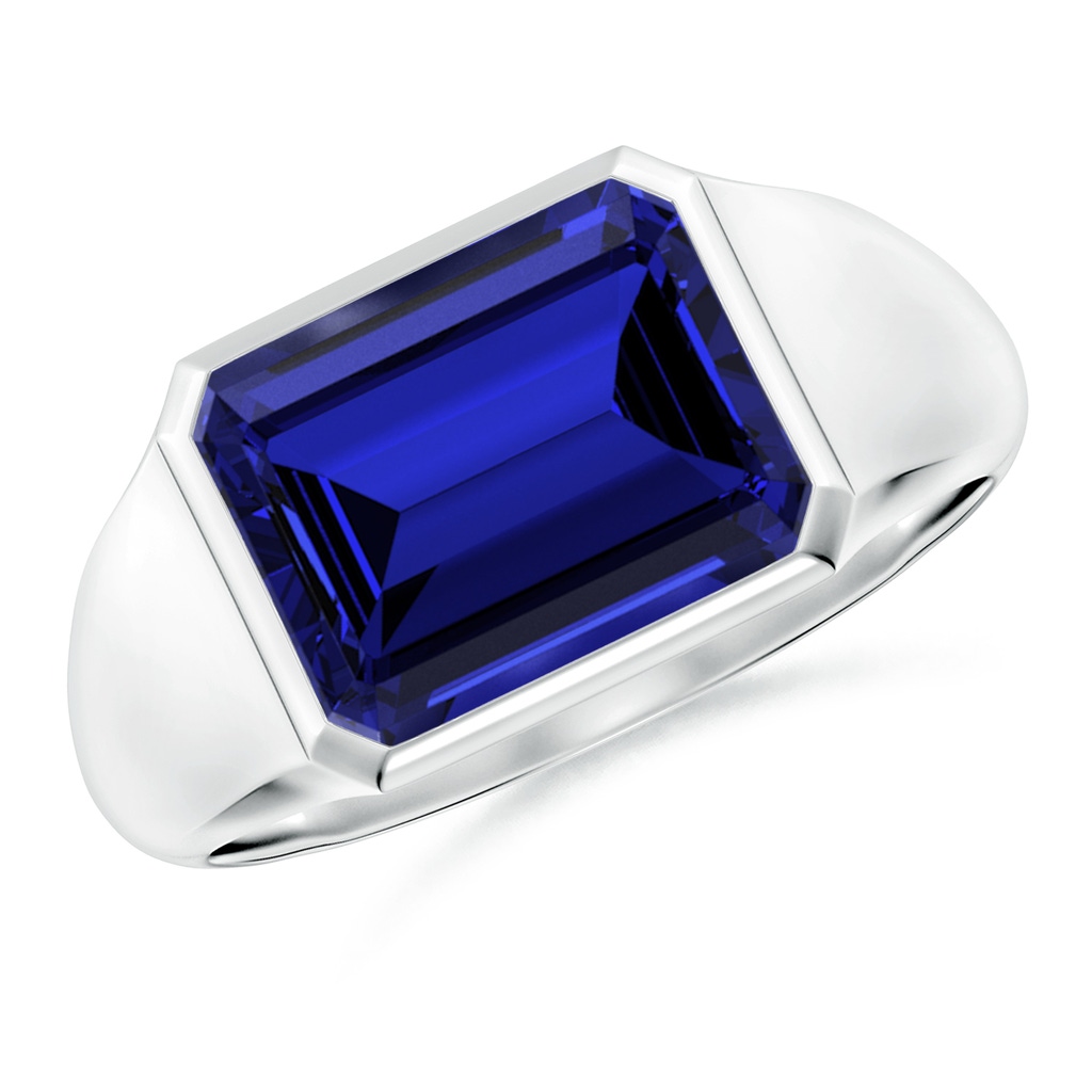 10x8mm Labgrown Lab-Grown Emerald-Cut Blue Sapphire Signet Ring in P950 Platinum