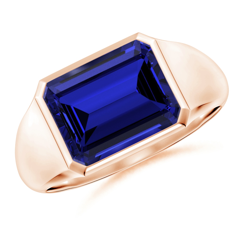 10x8mm Labgrown Lab-Grown Emerald-Cut Blue Sapphire Signet Ring in Rose Gold