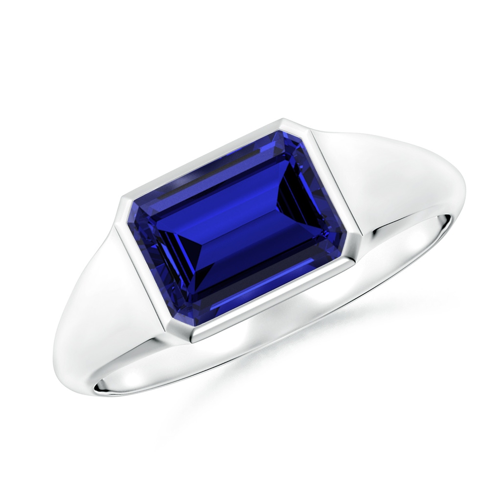 8x6mm Labgrown Lab-Grown Emerald-Cut Blue Sapphire Signet Ring in White Gold