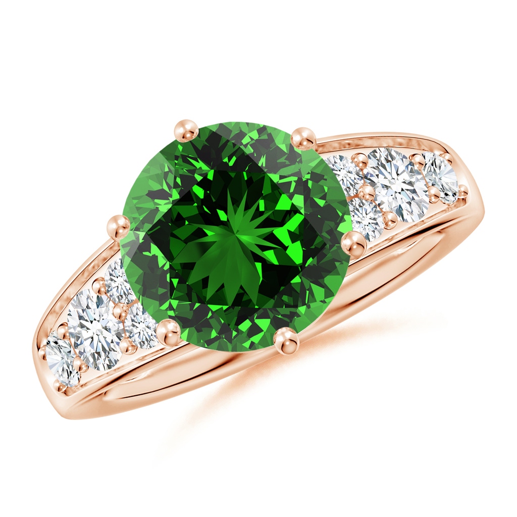10mm Labgrown Lab-Grown Round Emerald Engagement Ring with Lab Diamonds in Rose Gold