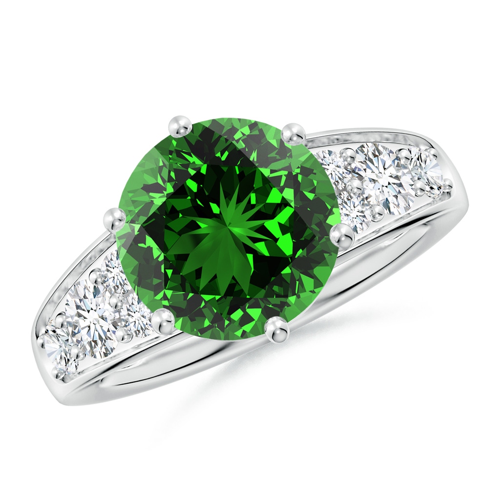 10mm Labgrown Lab-Grown Round Emerald Engagement Ring with Lab Diamonds in S999 Silver