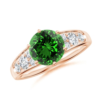 8mm Labgrown Lab-Grown Round Emerald Engagement Ring with Lab Diamonds in 10K Rose Gold