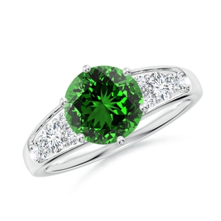 8mm Labgrown Lab-Grown Round Emerald Engagement Ring with Lab Diamonds in S999 Silver