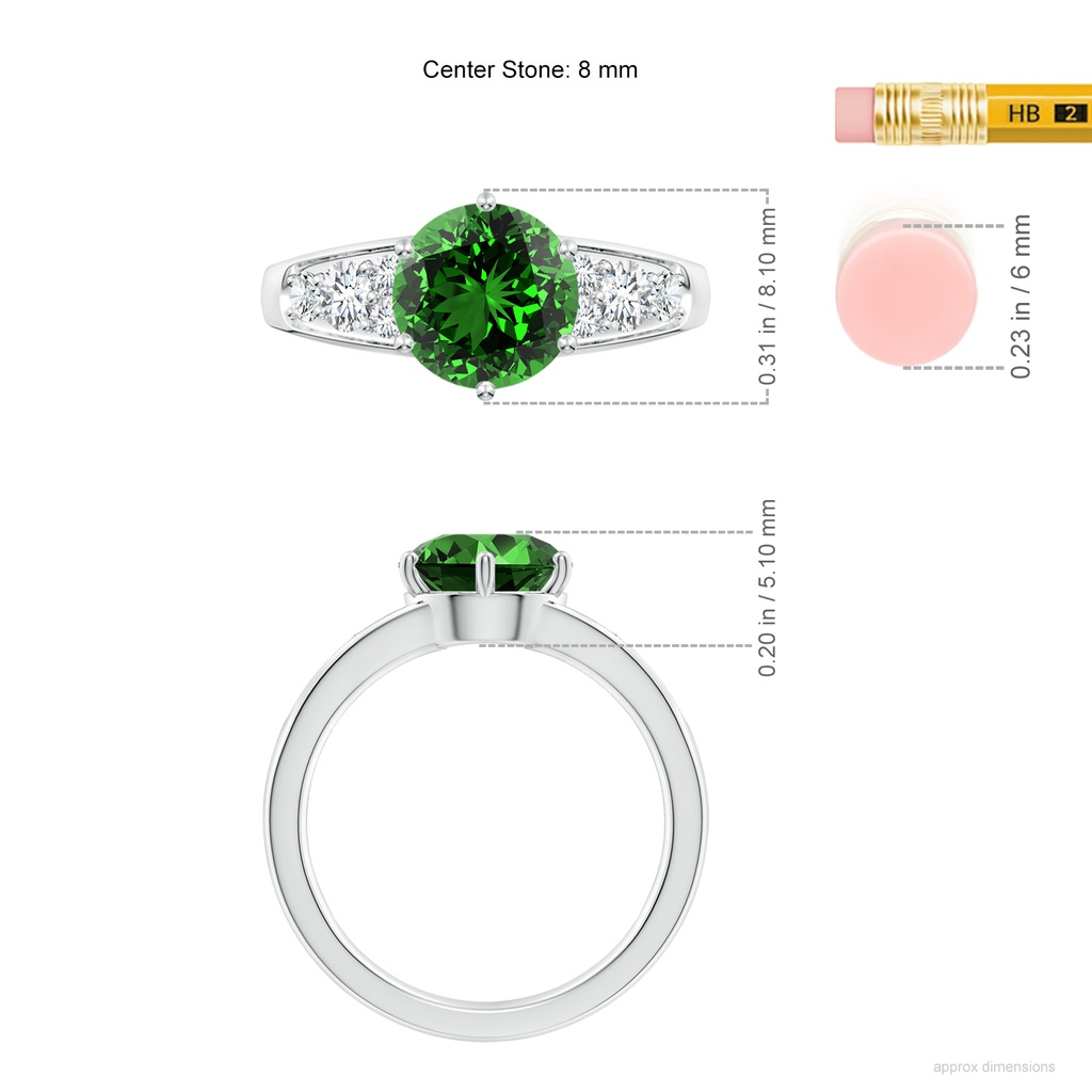 8mm Labgrown Lab-Grown Round Emerald Engagement Ring with Lab Diamonds in White Gold ruler