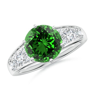 9mm Labgrown Lab-Grown Round Emerald Engagement Ring with Lab Diamonds in P950 Platinum