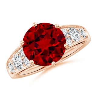 10mm Labgrown Lab-Grown Round Ruby Engagement Ring with Lab Diamonds in Rose Gold