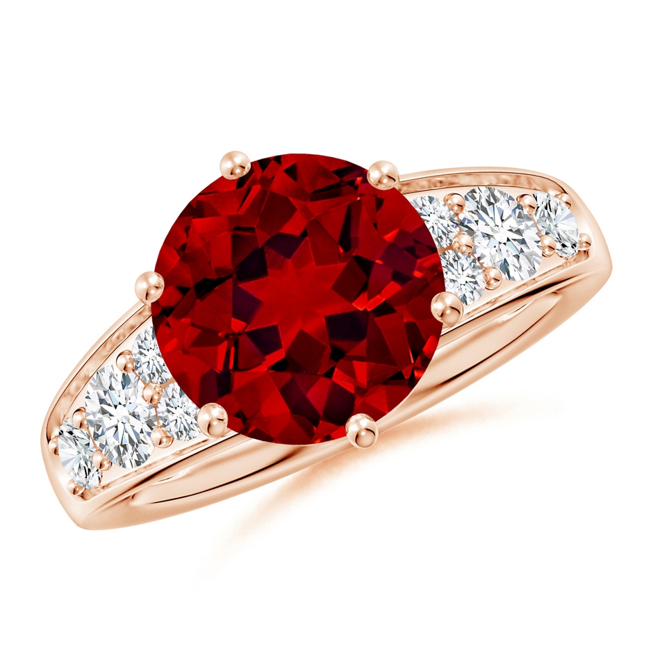 10mm Labgrown Lab-Grown Round Ruby Engagement Ring with Lab Diamonds in Rose Gold 