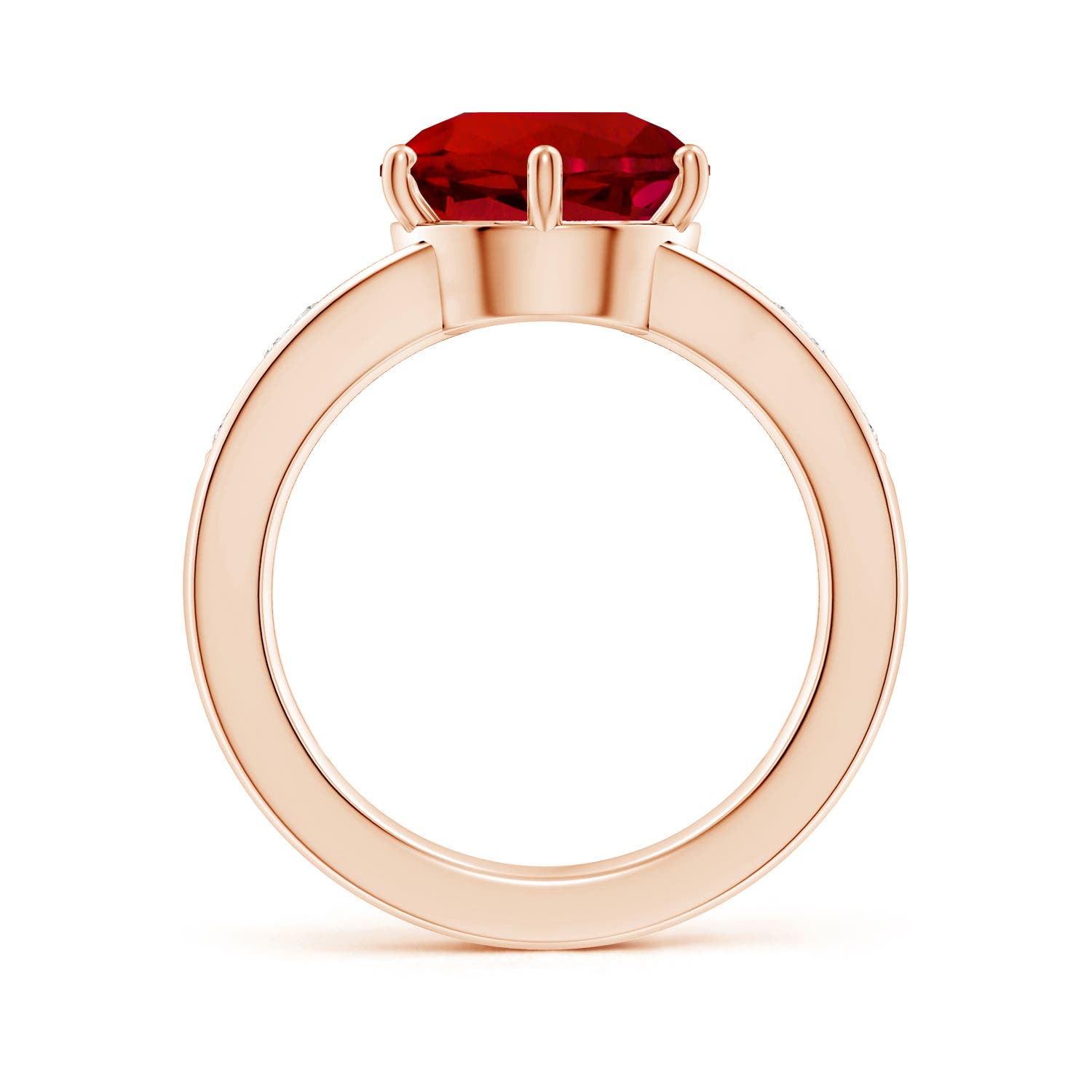 10mm Labgrown Lab-Grown Round Ruby Engagement Ring with Lab Diamonds in Rose Gold
