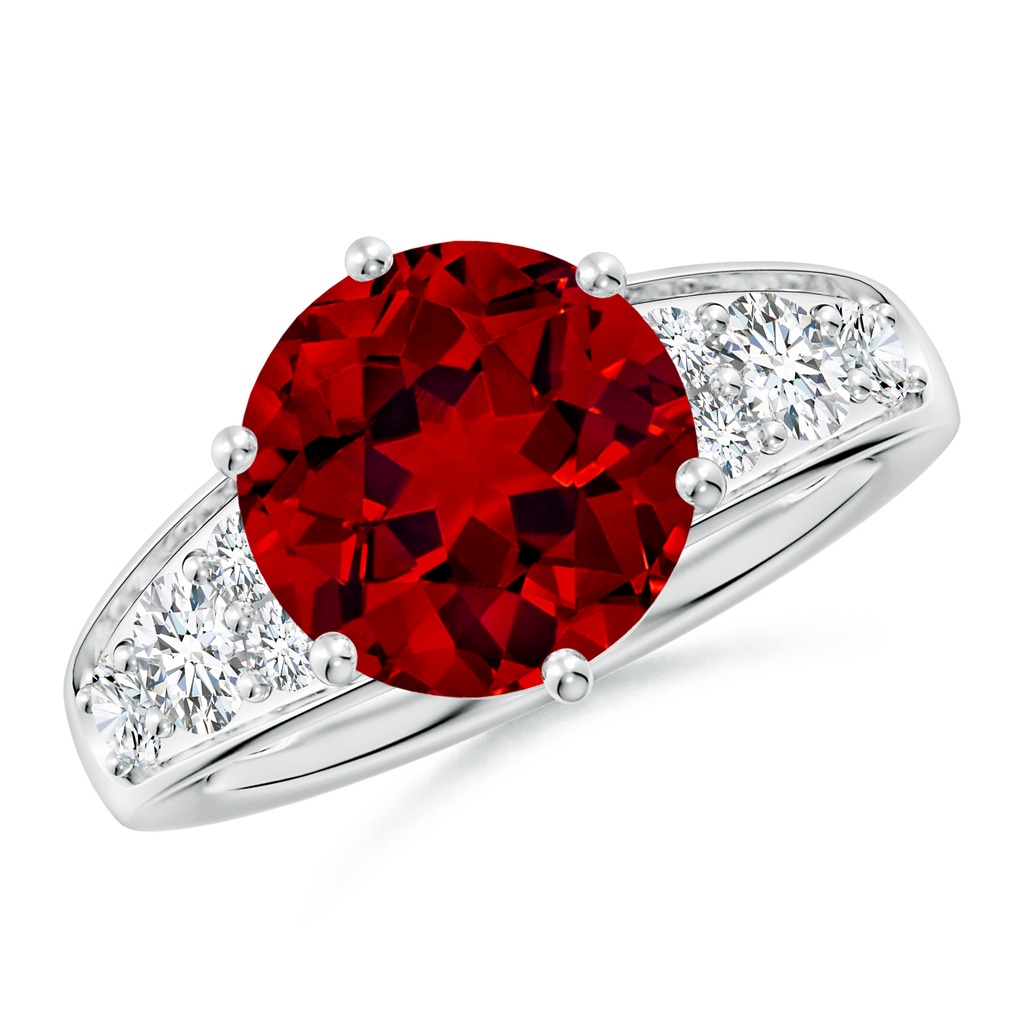 10mm Labgrown Lab-Grown Round Ruby Engagement Ring with Lab Diamonds in S999 Silver