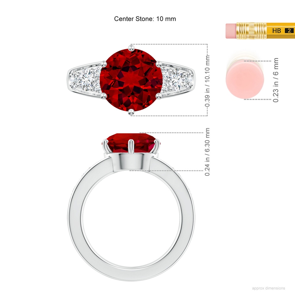 10mm Labgrown Lab-Grown Round Ruby Engagement Ring with Lab Diamonds in S999 Silver ruler