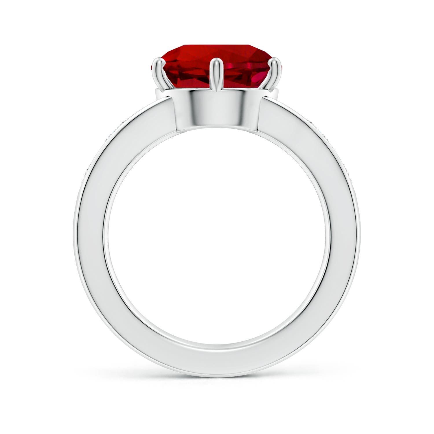 10mm Labgrown Lab-Grown Round Ruby Engagement Ring with Lab Diamonds in White Gold