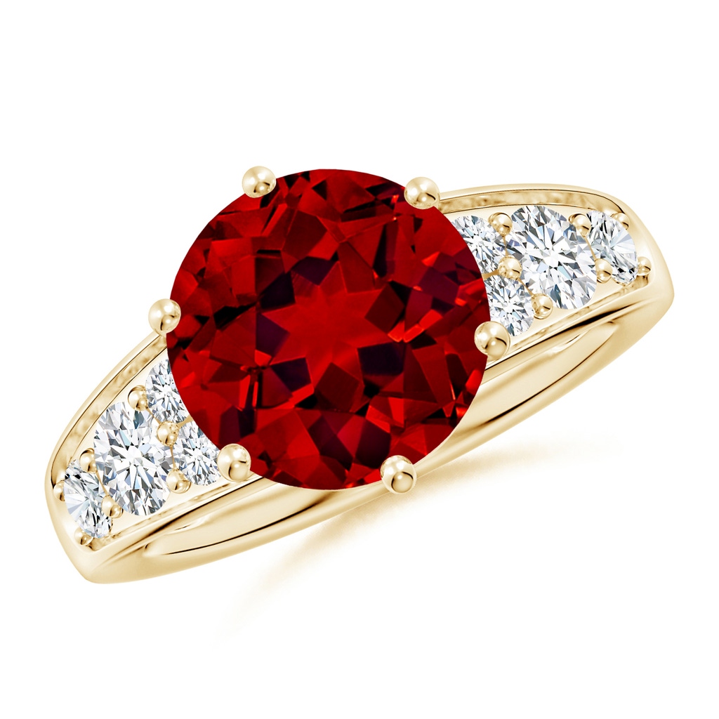 10mm Labgrown Lab-Grown Round Ruby Engagement Ring with Lab Diamonds in Yellow Gold