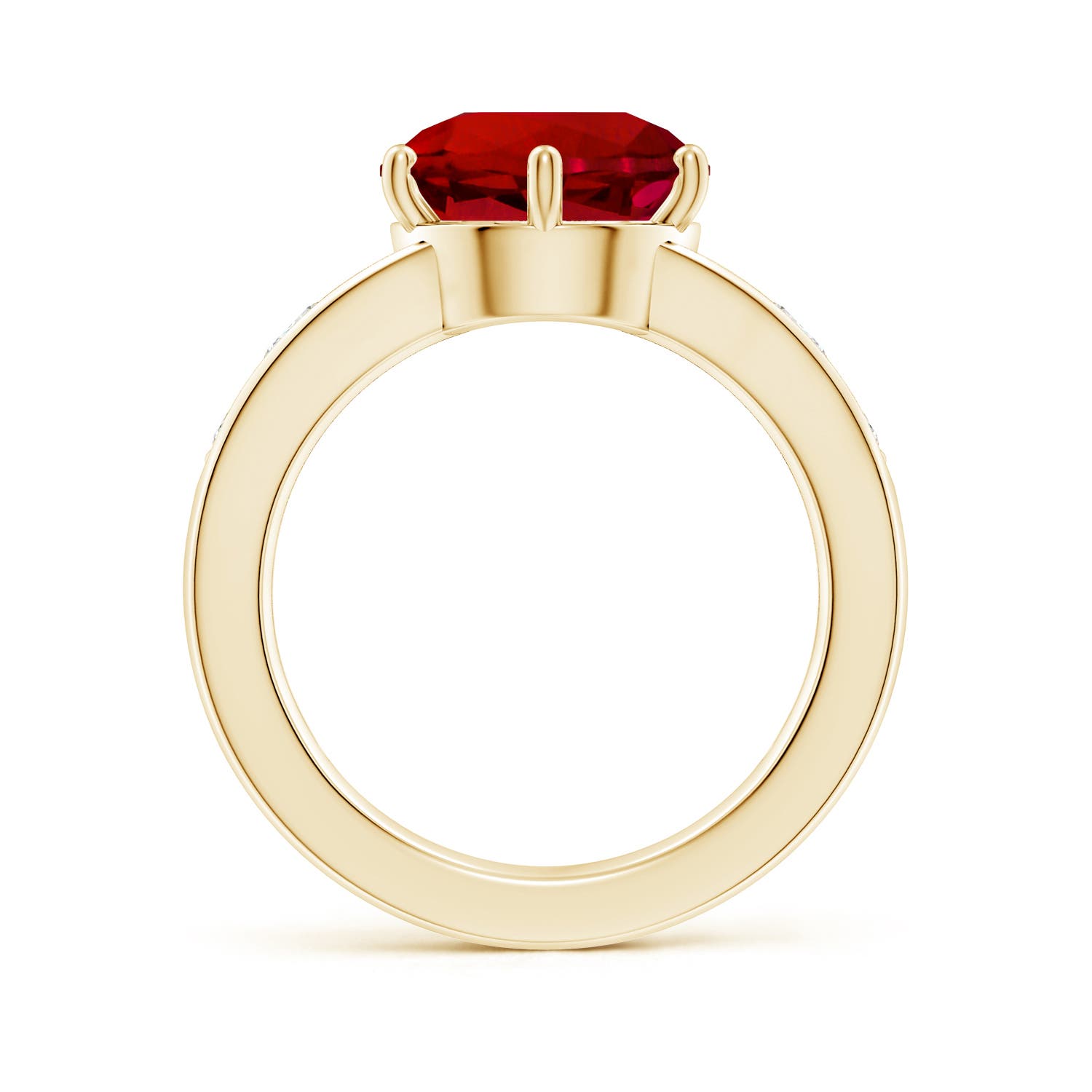 10mm Labgrown Lab-Grown Round Ruby Engagement Ring with Lab Diamonds in Yellow Gold