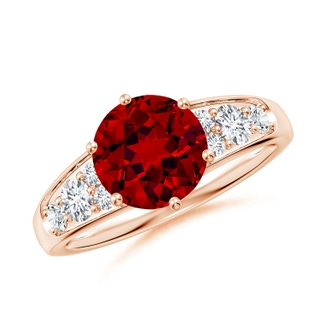 8mm Labgrown Lab-Grown Round Ruby Engagement Ring with Lab Diamonds in 9K Rose Gold