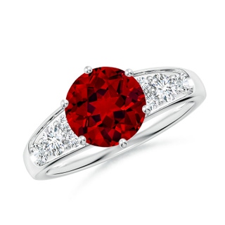 8mm Labgrown Lab-Grown Round Ruby Engagement Ring with Lab Diamonds in White Gold