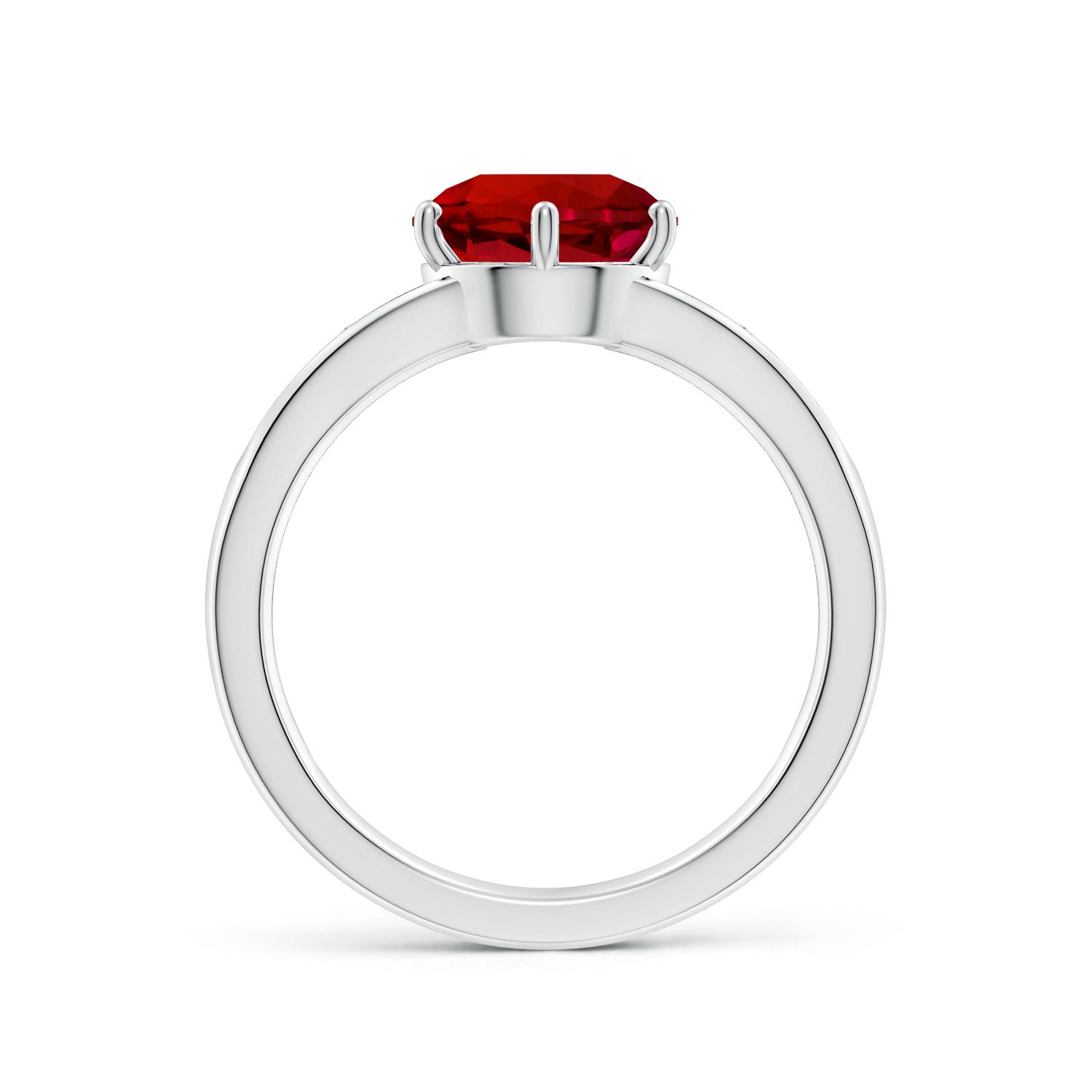 8mm Labgrown Lab-Grown Round Ruby Engagement Ring with Lab Diamonds in White Gold