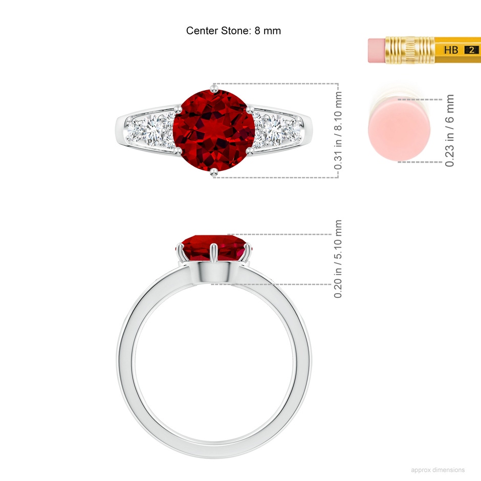 8mm Labgrown Lab-Grown Round Ruby Engagement Ring with Lab Diamonds in White Gold ruler