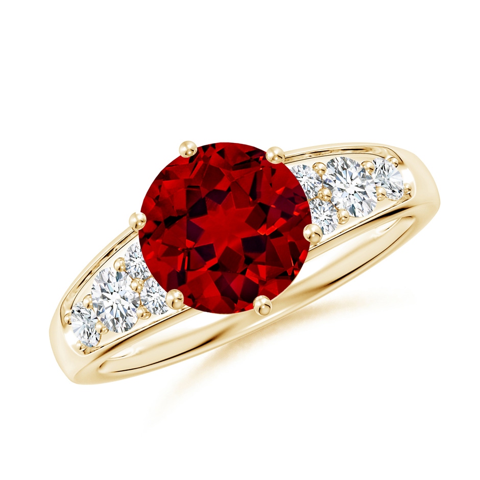 8mm Labgrown Lab-Grown Round Ruby Engagement Ring with Lab Diamonds in Yellow Gold 