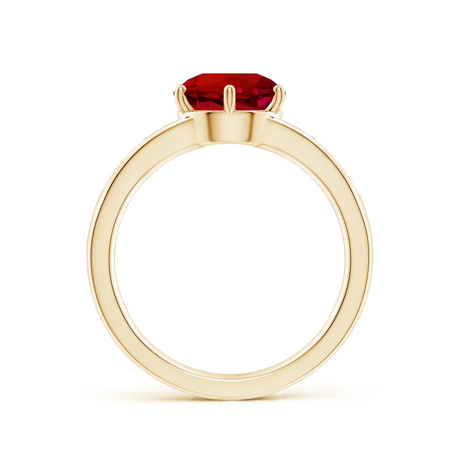 8mm Labgrown Lab-Grown Round Ruby Engagement Ring with Lab Diamonds in Yellow Gold - side 4