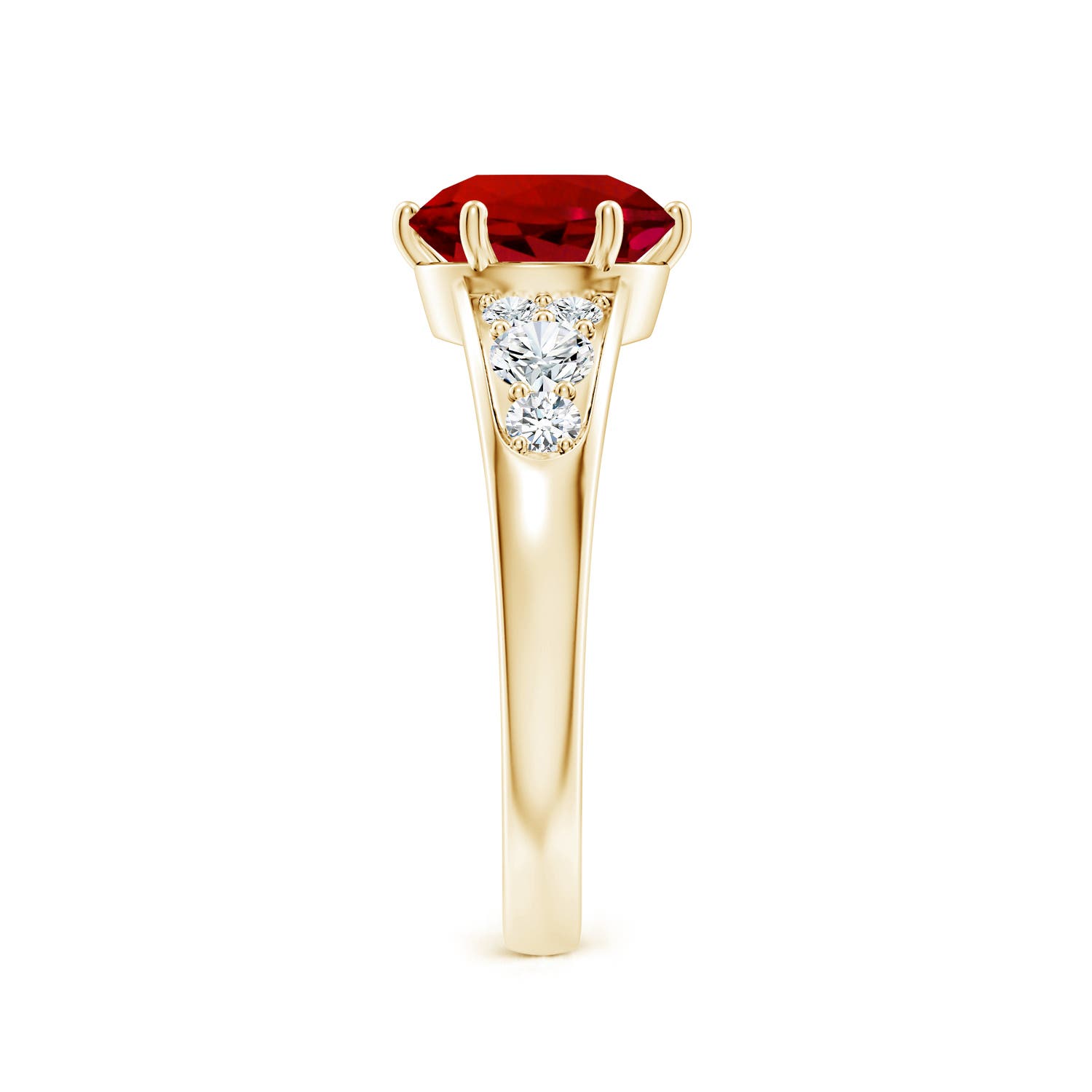 8mm Labgrown Lab-Grown Round Ruby Engagement Ring with Lab Diamonds in Yellow Gold - side 7